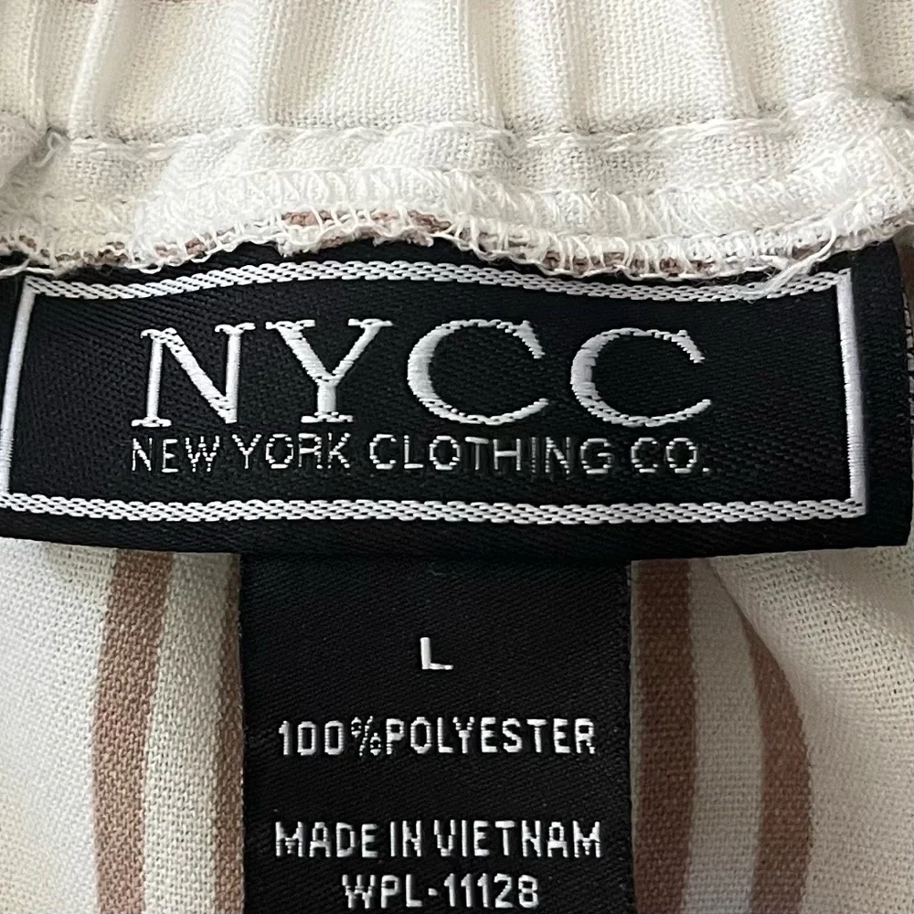 NYCC Striped Boho Tapered Pants L Neutral White Tan Coastal - Picture 4 of 9